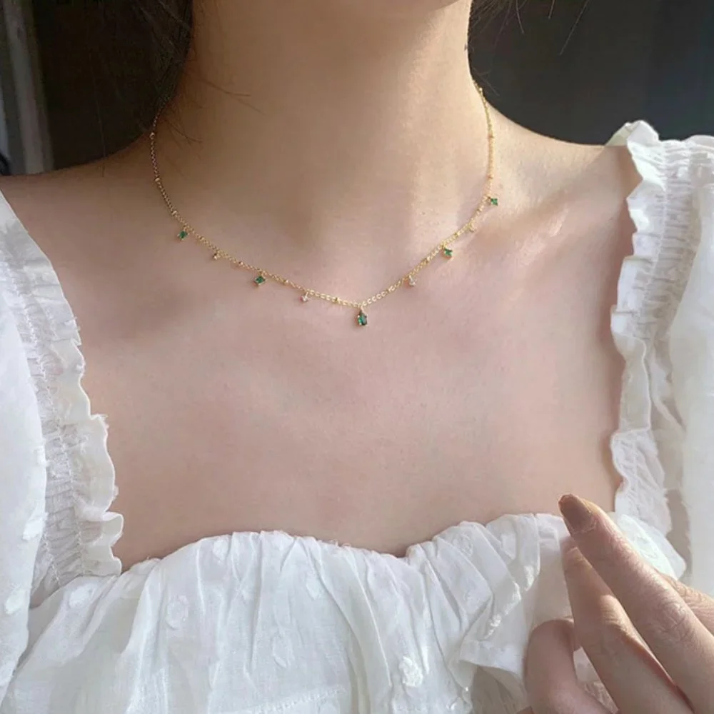 NEW Silver / Gold Exquisite Green Zircon Necklace - Picture 4 of 5